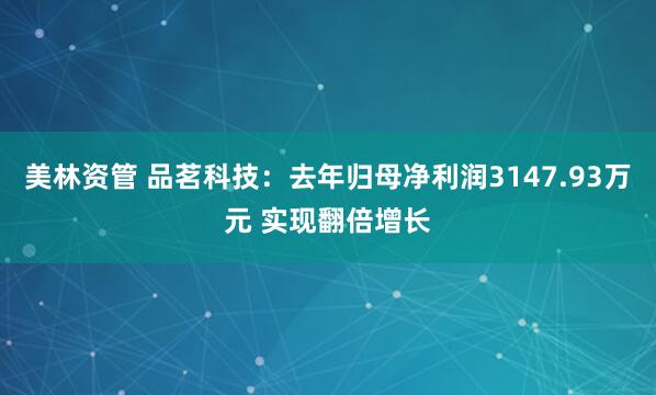 美林资管 品茗科技：去年归母净利润3147.93万元 实现翻倍增长