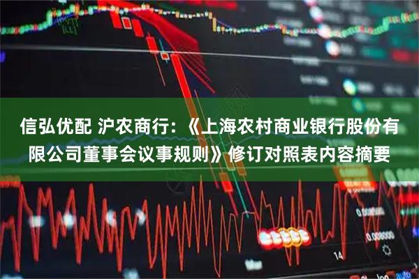 信弘优配 沪农商行: 《上海农村商业银行股份有限公司董事会议事规则》修订对照表内容摘要