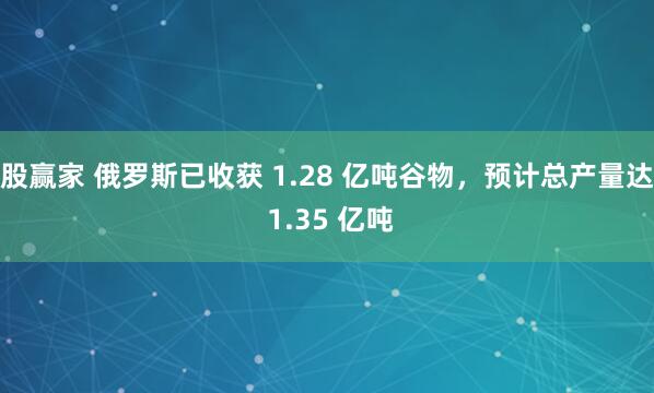 股赢家 俄罗斯已收获 1.28 亿吨谷物，预计总产量达 1.35 亿吨
